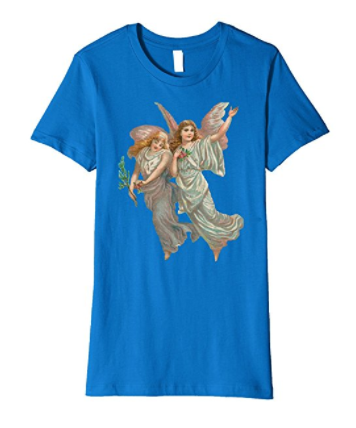 Womens Cotton Tee T-shirt Gift for Mom with Heavenly Angel Art Royal Blue