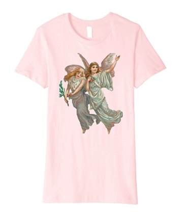Womens Cotton Tee T-shirt Gift for Mom with Heavenly Angel Art Pink