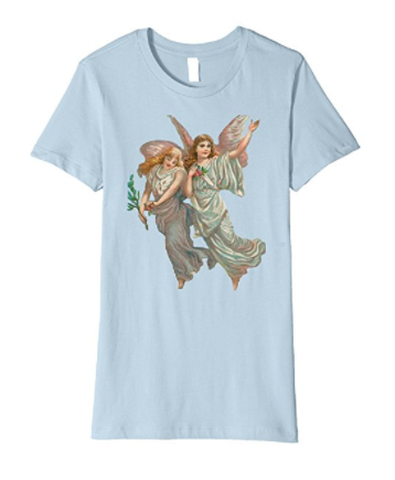 Womens Cotton Tee T-shirt Gift for Mom with Heavenly Angel Art Baby Blue