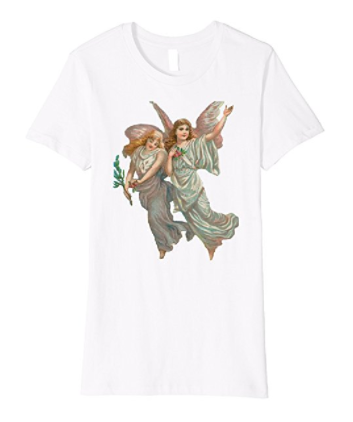 Womens Cotton Tee T-shirt Gift for Mom with Heavenly Angel Art White