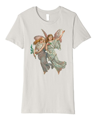 Womens Cotton Tee T-shirt Gift for Mom with Heavenly Angel Art Silver