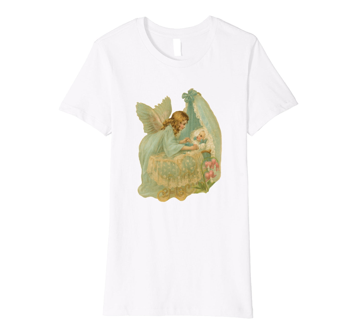 Womens Cotton Tee T-Shirt Gift for Mom with Angel over Bassinet Art