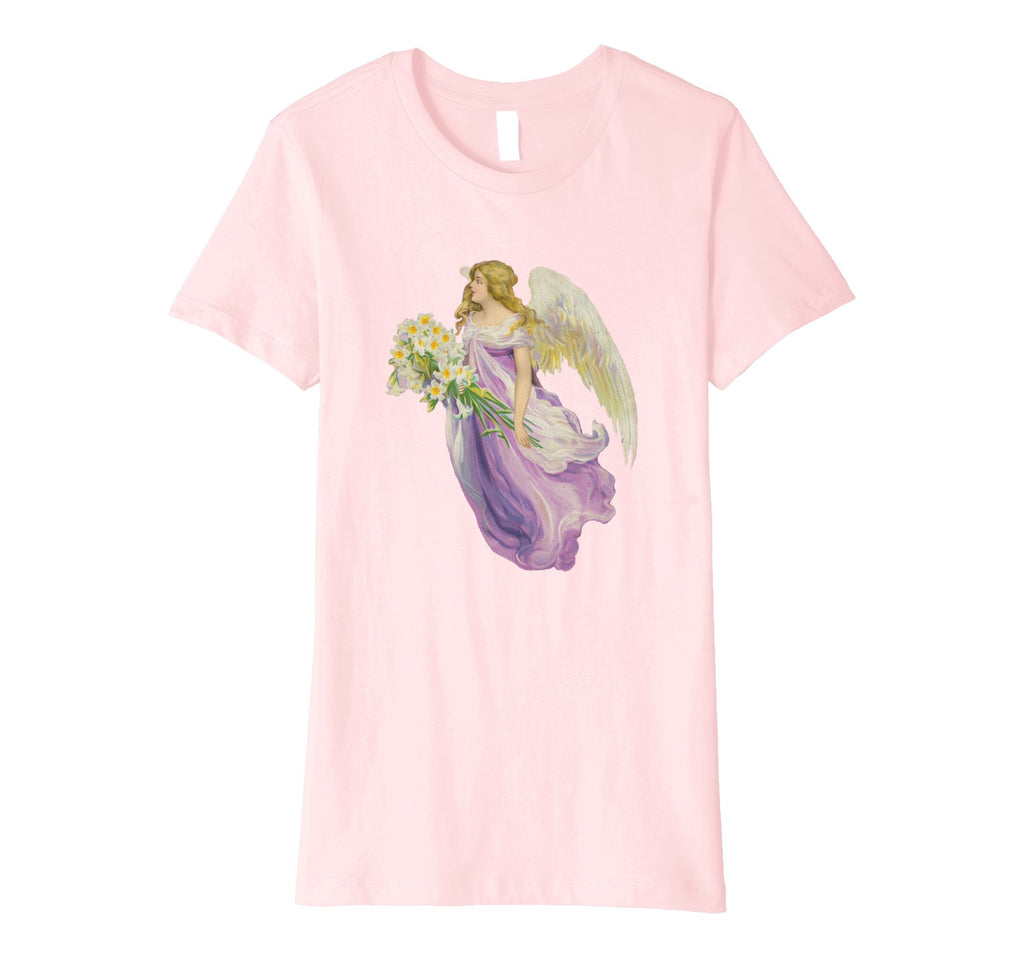 Womens Cotton Tee T-Shirt Gift for Mom with Angel and Lilies Art Print