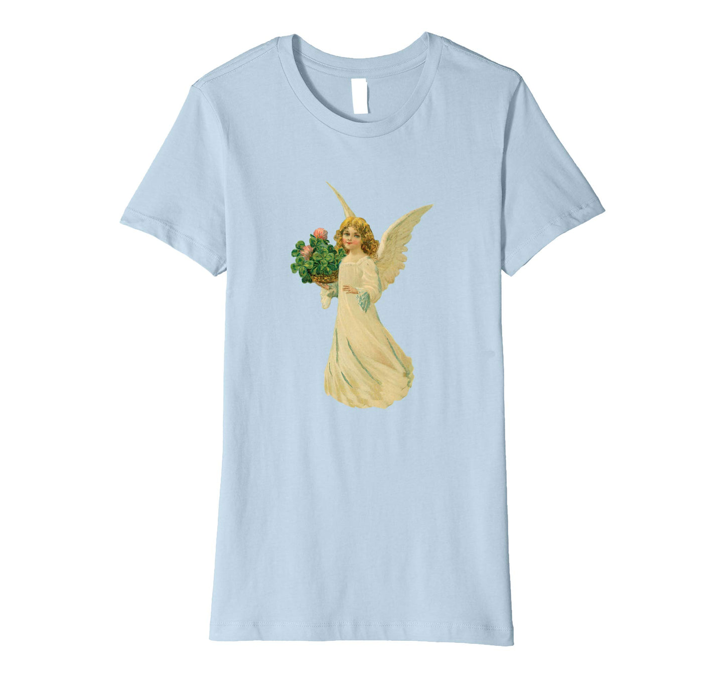 Womens Cotton Tee T-shirt Gift for Mom with Angel and Clover Art Baby Blue