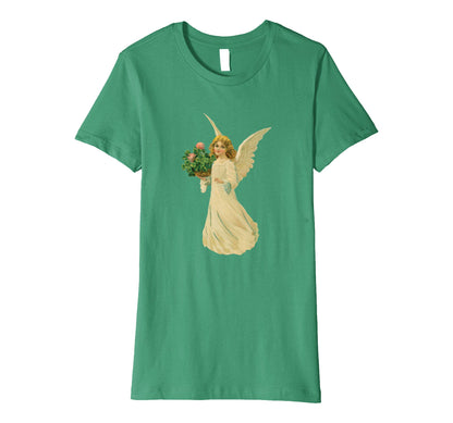 Womens Cotton Tee T-shirt Gift for Mom with Angel and Clover Art Green