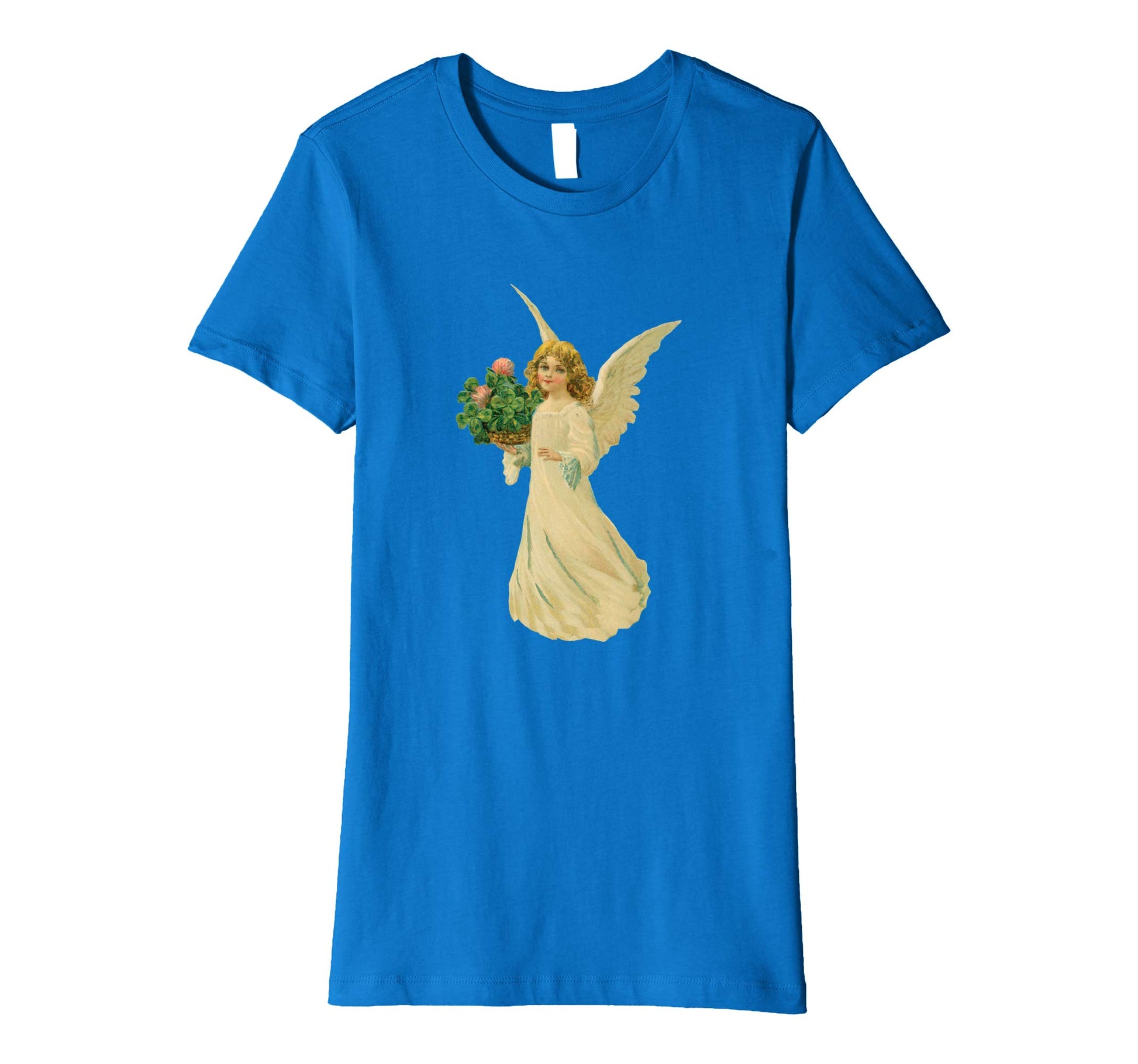 Womens Cotton Tee T-shirt Gift for Mom with Angel and Clover Art Royal Blue