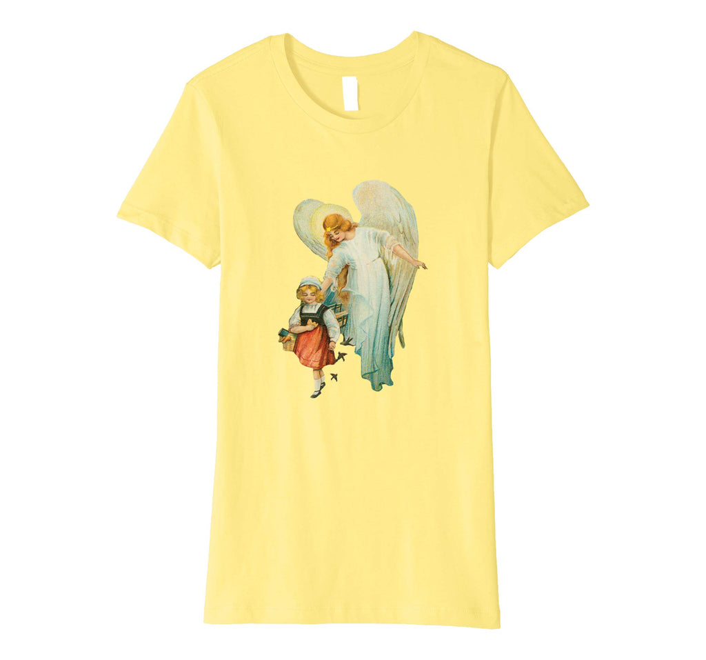 Womens Cotton Tee T-shirt Gift for Mom with Guardian Angel and Girl Lemon