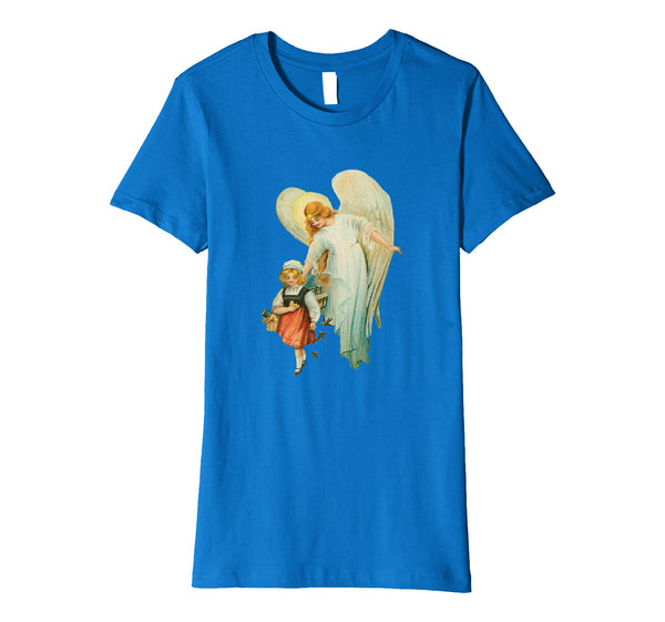 Womens Cotton Tee T-shirt Gift for Mom with Guardian Angel and Girl Royal Blue