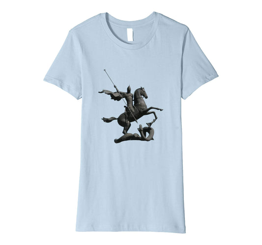 Womens Cotton Tee T-shirt Gift for Mom with Saint George and Dragon Baby Blue