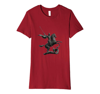 Womens Cotton Tee T-shirt Gift for Mom with Saint George and Dragon Cranberry