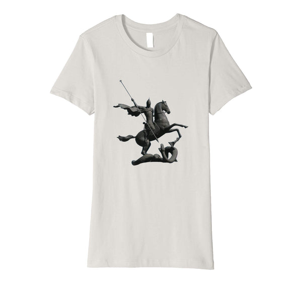 Womens Cotton Tee T-shirt Gift for Mom with Saint George and Dragon Silver