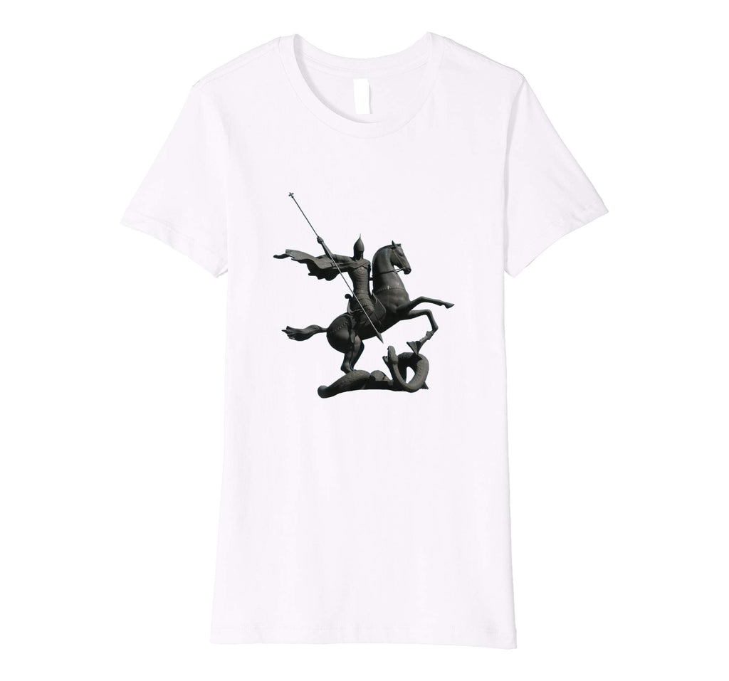 Womens Cotton Tee T-shirt Gift for Mom with Saint George and Dragon White