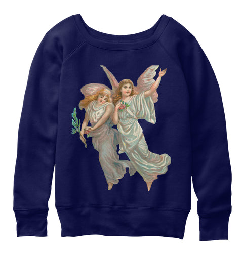 Womens Slouchy Sweatshirt with Heavenly Angel Art Print Navy