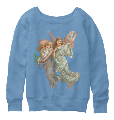 Womens Slouchy Sweatshirt with Heavenly Angel Art Print Blue Triblend